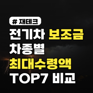 전기차 보조금 차종별 최대수령액 TOP7, 2026년 기준 비교